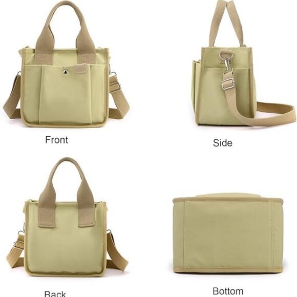 Canvas Tote Bag Women Small Zipper Multi-Pocket Crossbody Shoulder Purse - Picture 5 of 6